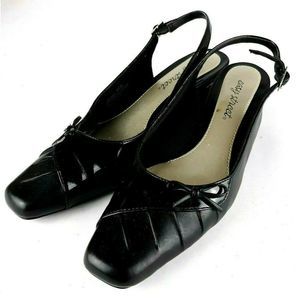 Slingback Shoes Faux Leather Heels Bow Strap